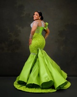 Robe de mariée africaine en dentelle lime époustouflante, grande taille, robes de réception de mariage africaines, traîne détachable, dentelle perlée, robe d'anniversaire