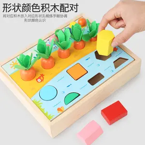 Wooden Shape Matching Toys For Kids Early Educational Caterpillar Color Cognition Game Montessori Carrot Intelligence Box Toy