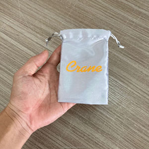 Customized <b>Cheap</b> Printed Mini Soft Silver Satin Drawstring <b>Gift</b> Pouch <b>Bag</b> for Jewelry Packaging - Product Image 2