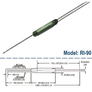 Interruptor de Lengüeta Comus RI-90 SPDT Forma C, Conmutación 10-30AT, Sellado en Vidrio, 5W 175V DC, 3 Pines, Contacto de Lengüeta Seca para PCB - Product Image 2