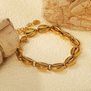 Nueva Pulsera de Cadena de Acero Inoxidable Chapada en Oro PVD de 18k, Joyería de Moda para Mujer, Pulsera de Playa con Forma de Concha Hueca - Product Image 6
