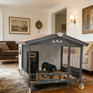 Villa de Lujo para Mascotas con Calefacción, Jaula para Exteriores con Doble Termostato Integrado en la Puerta, Construcción de Madera y Acero Inoxidable, Fácil de Limpiar, Diseño Moderno - Product Image 5