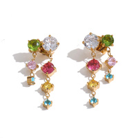 Boucles d'oreilles pendantes JINYOU 9056 tendance en acier inoxydable plaqué or 18K PVD avec zircon cubique coloré pour femmes