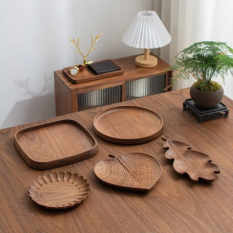 Black walnut solid wood shaped irregular tray bread snack tray home hotel restaurant use Japanese Dried Fruit Plate