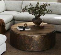 Table basse ronde moderne en bois massif de chêne avec structure en acier, facile à nettoyer, meubles de salon pour la maison et le bureau