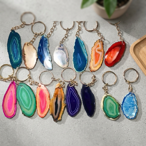 Mélanger Agate Tranche Porte-clés/Porte-clés En Gros Natura Pierres Cristal Artisanat Reiki Roches Minéraux Jade Porte-clés - Product Image 2