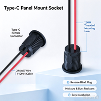 LN-022 2-Pin Typ-C Einbaubuchse, reversibel, 12 mm rundes Gewindeloch, 24AWG, 14 cm Kabel, RoHS, CE, USB-C Stromanschlussbuchse