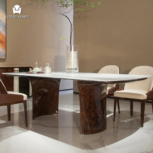 Juegos de Comedor Rectangulares de Lujo con Cubierta de Mesa de Mármol Calacatta y Sillas de Madera con Chapa de Cuero de Foshan - Product Image 4