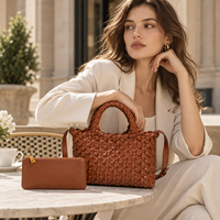 Sac fourre-tout pour femme avec logo personnalisé, sacs à main 2-en-1 en cuir PU tressé pour femme, grande capacité, sac à bandoulière, vente en gros