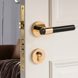 ホームミュート磁気真鍮ブラックゴールド木製ドアインテリアドアハンドルロックセット - Product Image 3