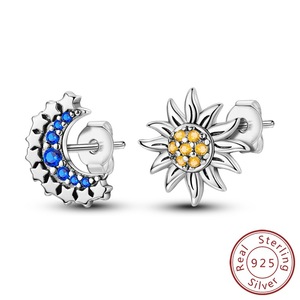 Boucles d'oreilles en argent sterling S925, boucles d'oreilles étoile scintillante et soleil, bijoux de luxe pour femmes - Product Image 4