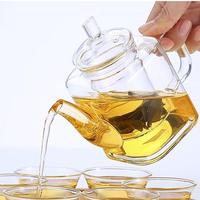 Théière en verre borosilicate transparent de 350 ml, faite à la main, écologique, forme carrée, résistante à la chaleur, avec infuseur, imprimée