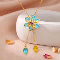 Collier le plus vendu : Collier coloré en forme de goutte d'eau et de pétale de fleur pour femme, chaîne de clavicule fraîche et délicate