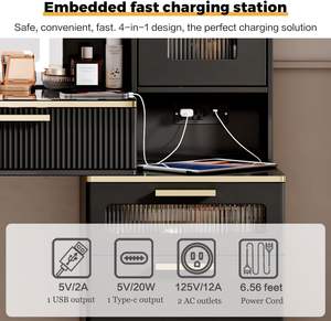 Grande coiffeuse moderne de 47,24 pouces avec miroir et lumières, <span class=keywords><strong>5</strong></span> tiroirs et étagères de rangement, coiffeuse avec chargeur pour le maquillage - Product Image 5