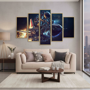 Printed Astronaut <b>Canvas</b> Art: Space Wall Decor, Gold <b>Frame</b>,SET OF 5 MIX <b>CANVAS</b> - Product Image 3