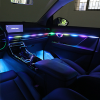 Kit complet d'éclairage d'ambiance intérieur de voiture avec contrôle vocal par application, synchronisation musicale, zones de couleurs mixtes, bande LED pour poignée de porte et éclairage LED pour voiture