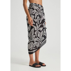 Black Floral Pareo Sarong <b>Beach</b> <b>Wrap</b> Printed Cover Up <b>Skirt</b> Lightweight Swimwear Accessory Summer Resort Fashion Clothing - Product Image 1