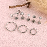 Juego de 10 Piercings Labiales de Acero Inoxidable 20G Estilo Push-Pin con Zirconia Incrustada, Venta al Por Mayor