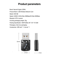 Adaptateur Wifi USB AX900 avec pilote gratuit, sans pilote, 900 Mbps Wifi 6 Bluetooth 5.4, dongle externe pour PC Win10/11