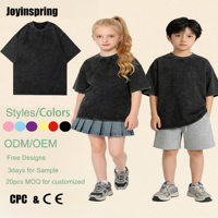 T-shirt pour filles 230g en coton épais, coupe oversize à épaules tombantes, manches courtes, style vintage et rétro vieilli, pour enfants, vente en gros, logo personnalisé