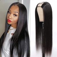 Perruque en U, cheveux humains lisses et soyeux, installation facile, sans colle, pour femmes noires