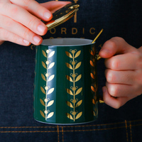Mug en Porcelaine Dorée Motif Épis de Blé, Style Américain, pour Café, Lait, Thé, Petit-Déjeuner, Cadeau de Bureau, 380ml - Vente en Gros