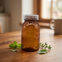 Flacon d'emballage personnalisable en PET transparent ambré avec bouchon à vis pour capsules, pilules et compléments alimentaires