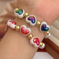 Bracelet élastique en perles acryliques en forme de cœur, fait main, tendance