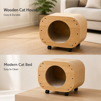 Maison pour chat mobile en bois USMILEPET avec roulettes à frein, lit pour chat avec griffoir en sisal, maison pour chat en bois multi-niveaux pour chat d'intérieur