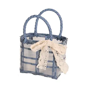 Bolsas de crochê para meninas, bolsas fashion femininas fofas, bolsas feitas à mão em plástico transparente tecido pp, bolsa à prova d'água