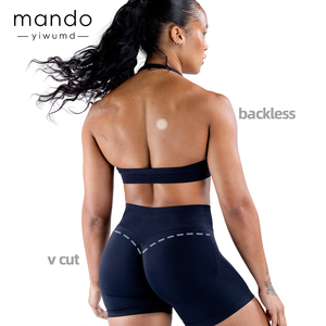 Wholesale Hot Discount Seamless Backless Bra and High Waist Running Shorts 2 Pieces Women's Gym Yoga Sports Bra - Product Image 3