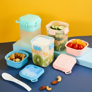 Double Layer Insulated Salad Cup 580ml Sealed Portable <b>Lunch</b> <b>Box</b> For Office Workers Mixed Colors Rectangle Shape Plastic Lid - Product Image 1