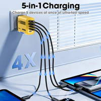 Pengisi Daya Cepat GaN 240W 5 Port Multi USB, Blok Pengisian Daya 3USB-C PD + 2USB-A QC3.0 Multi Port untuk Ponsel, OEM Custom