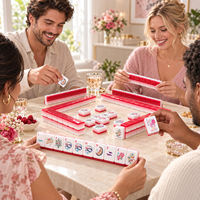 Ensemble de Mahjong pour Soirée entre Filles et Anniversaire, avec Art Princesse et Corps en Acrylique Brillant Dégradé Rouge-Blanc, Idéal pour l'Accueil à Domicile