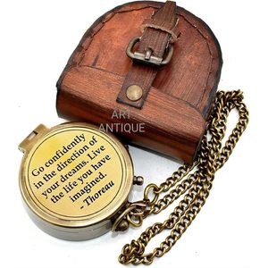 ALFA NAUTICAL Brass <b>Compass</b> with Leather Case and Chain <b>Engraved</b> Quote 2 Inch Nautical Style Portable for Hiking Navigation - Product Image 4