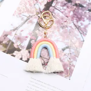 Creative Handwoven Cotton Thread Tassel Car Pendant Multicolor Rainbow macrame Keychain