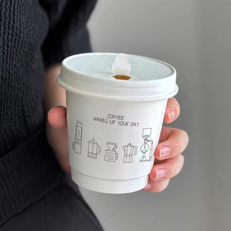 Eco-Friendly Double Wall Kraft Paper Disposable Fast Food Packaging Coffee Cups for Restaurant Cafe Shop