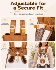 Mochila Porta Mascotas Ajustable y Transpirable para Perros Pequeños, Diseño de Oso Adorable, Orientación Frontal - Product Image 2