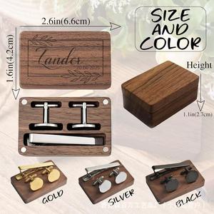 Boîte à boutons de manchette en bois de noyer, organiseur de bijoux avec fermeture magnétique pour accessoires masculins - Product Image 2