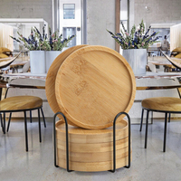 Sous-verres ronds en bois, tapis et supports, ensemble avec support métallique, épaisseur 1 mm, antidérapant, écologique, style campagnard, diamètre 88 mm, SALEEM INTERNATIONAL