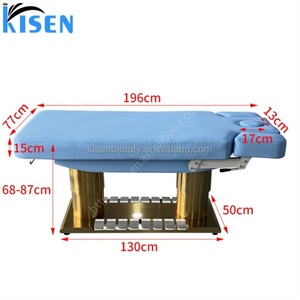 Table de massage électrique de luxe Kisen en cuir PU avec commande au pied, 4 moteurs, base dorée, pour salon de beauté et couchage esthétique - Product Image 5