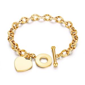 2024 High Quality <b>Trendy</b> New Design Custom Silver Color Gold Plated Stainless Steel Heart <b>Bracelet</b> for Unisex Gift - Product Image 1
