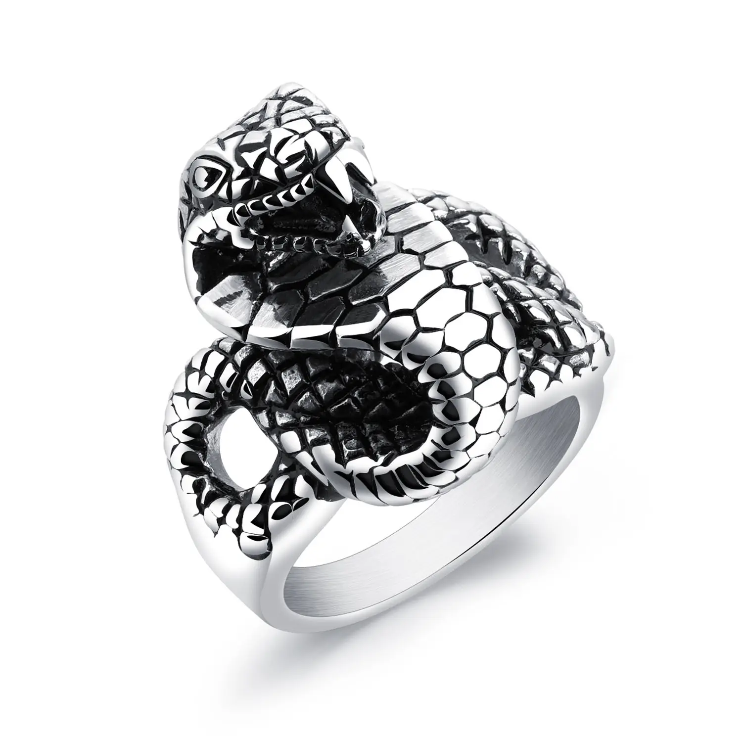 Hot High Quality Stainless Steel Metals Color Snake Rings For Mens Punk Rock Ring Vintage Animal Jewelry