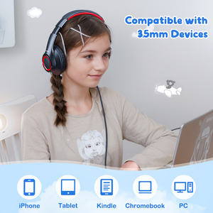หูฟังครอบหูสำหรับเด็กสายรัดศีรษะแบบปรับได้3.5มม. หูฟังสำหรับการเรียนรู้ในโรงเรียน - Product Image 3