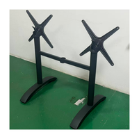 Table d'extérieur à double pied avec base en métal et support croisé, hauteur 29'', en aluminium noir, pliable, pour restaurant commercial, ensemble table et chaise