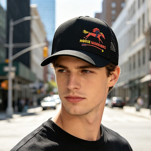 <span class=keywords><strong>Casquette</strong></span> de baseball trucker personnalisée imprimée en gros, 5 panneaux, dos en maille, motif numérique Chevaux Guerriers, casquettes snapback - Product Image 2