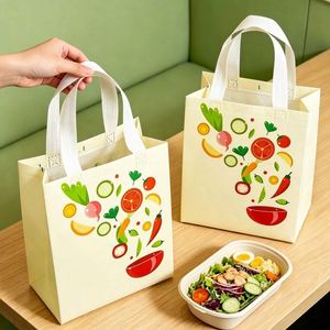 Sac alimentaire non tissé imprimé sur mesure avec poignée élargie, emballage multi-usages pour salades, pâtisseries, plats à emporter et livraison - Product Image 5