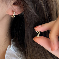 Romantische 14K Vergoldete S925 Silber Zirkon Schleifenohrringe 925 Sterling Silber Schleifenknoten Ohrringe
