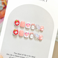 12 faux ongles roses miniatures 3D mignons pour enfants, design intégral, à presser, en ABS, pour petites filles