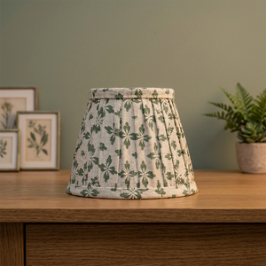 Natural Linen Botanical <b>Lampshade</b> | Sage <b>Green</b> Floral Printed Pleated Drum Shade for Home Décor Lighting - Product Image 3